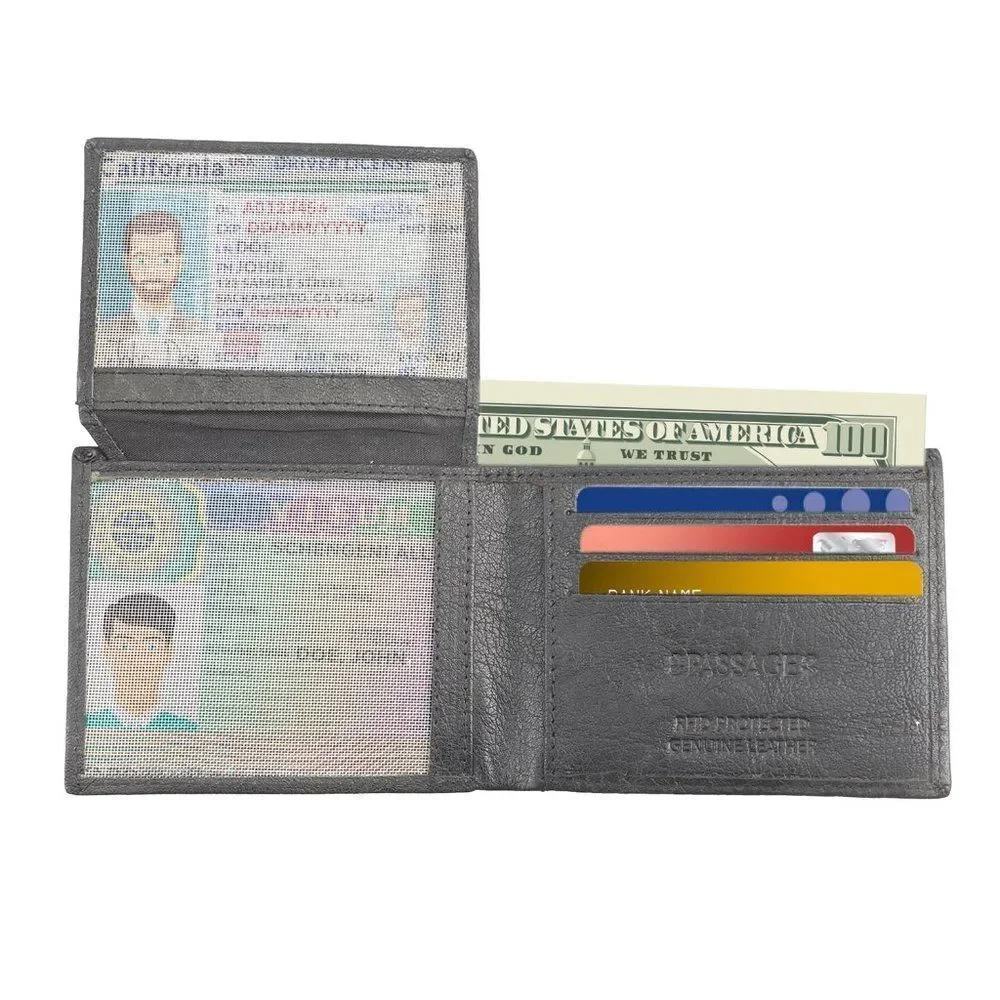 PASSAGE Black Genuine Leather RFID Bi-Fold Wallet
